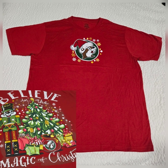 Bucee Beaver Believe In The Magic Red Christmas Graphic Tee, 2X - Picture 1 of 8
